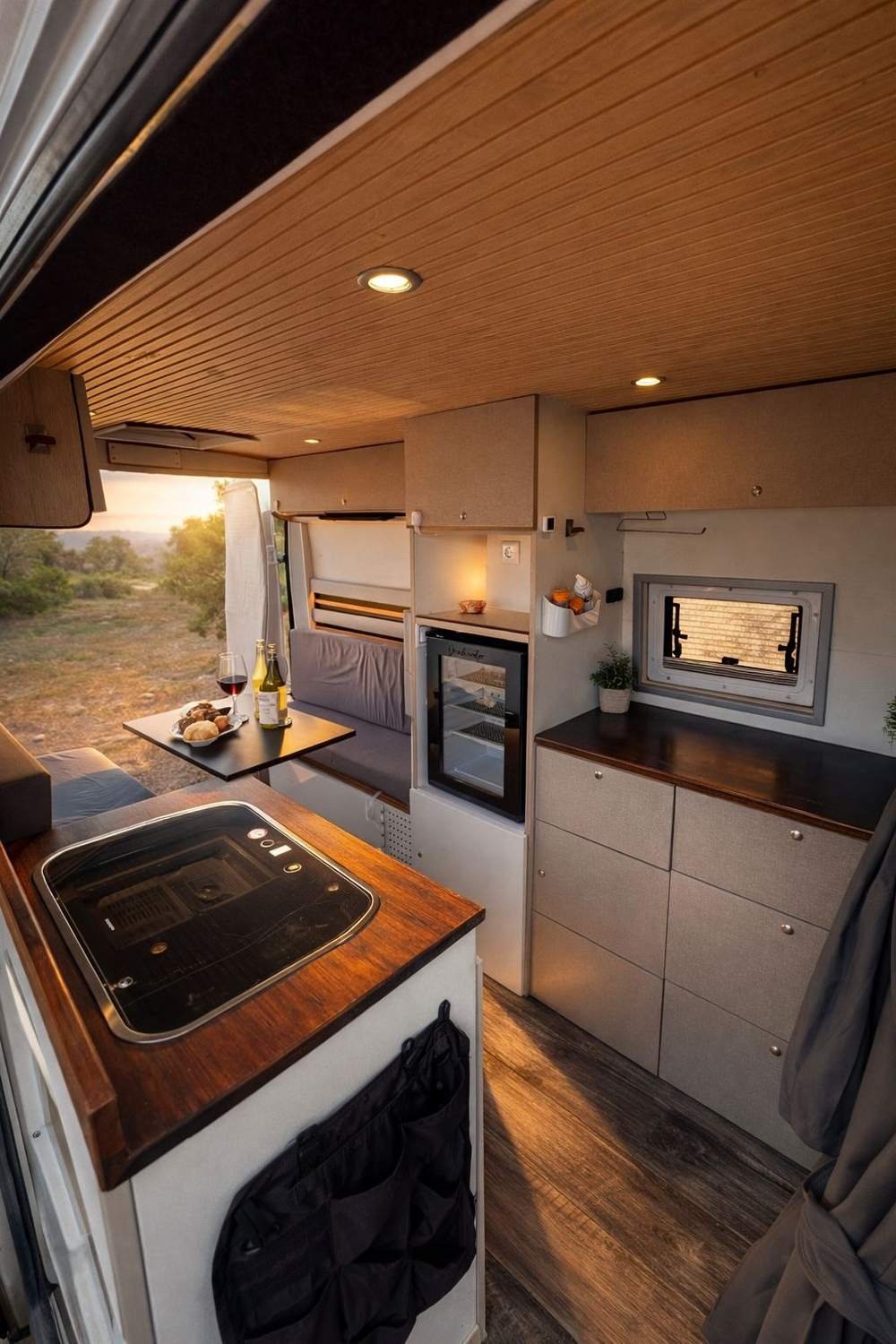 Cocina de la camper con encimera y fuegos